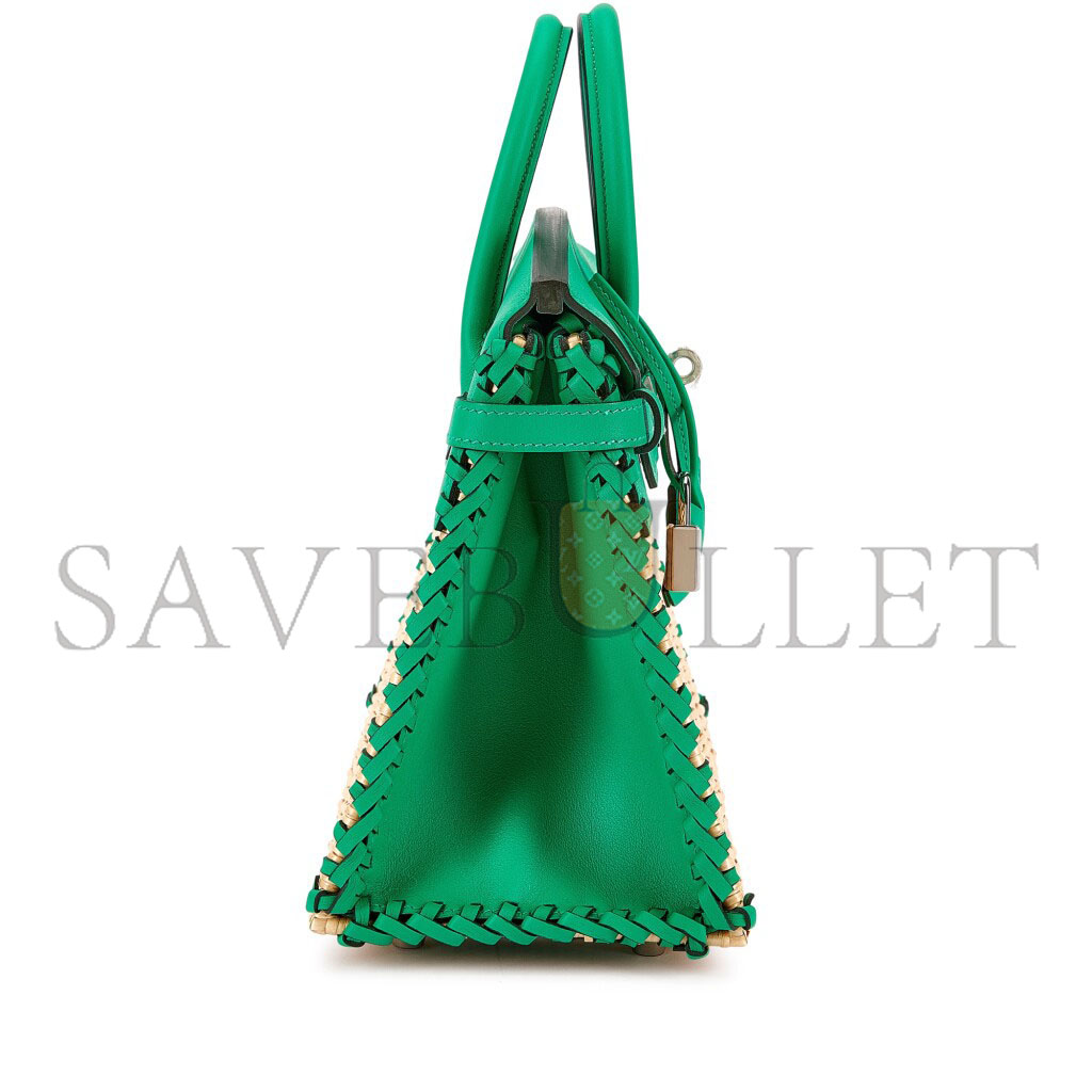 HERMÈS MASTER BIRKIN 25 PICNIC BAG IN MINT GREEN BARENIA LEATHER AND WOVEN WICKER H082668CK23 (25*20*13cm)